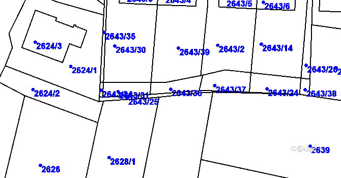 Parcela st. 2643/36 v KÚ Tachov, Katastrální mapa