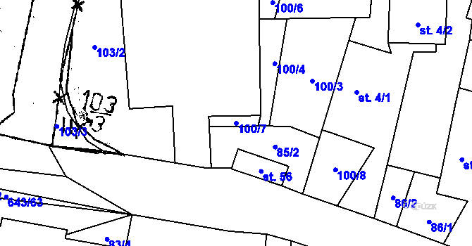 Parcela st. 100/7 v KÚ Tachov u Doks, Katastrální mapa