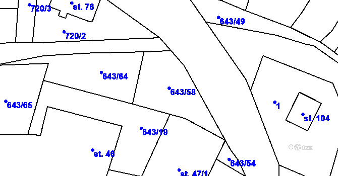 Parcela st. 643/58 v KÚ Tachov u Doks, Katastrální mapa