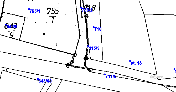 Parcela st. 115/5 v KÚ Tachov u Doks, Katastrální mapa