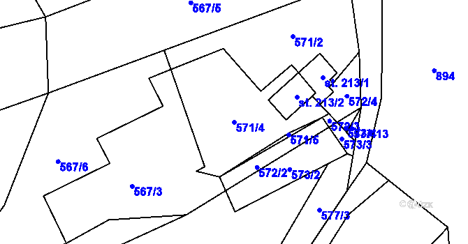 Parcela st. 571/4 v KÚ Bílkovice, Katastrální mapa