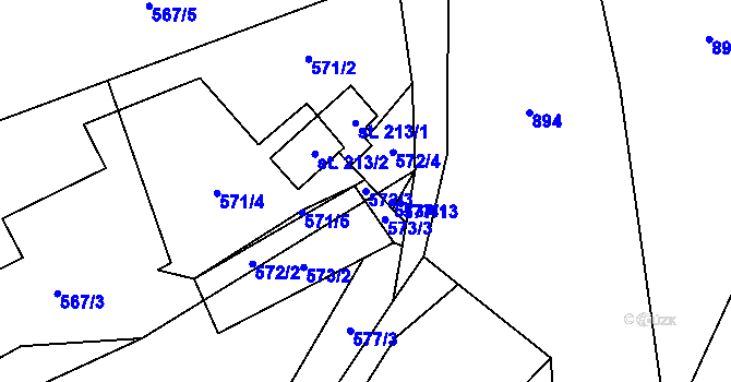 Parcela st. 572/3 v KÚ Bílkovice, Katastrální mapa