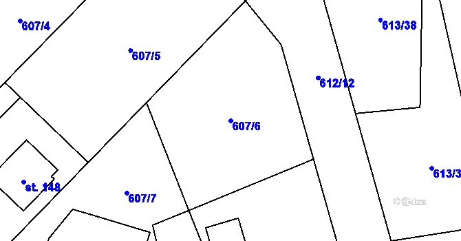 Parcela st. 607/6 v KÚ Bílkovice, Katastrální mapa