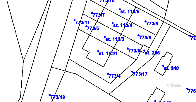 Parcela st. 113/1 v KÚ Bílkovice, Katastrální mapa