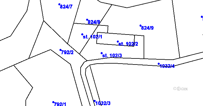 Parcela st. 102/3 v KÚ Bílkovice, Katastrální mapa