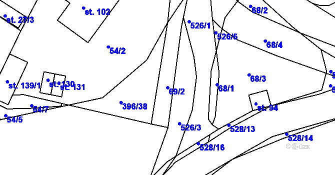 Parcela st. 69/2 v KÚ Tálín, Katastrální mapa
