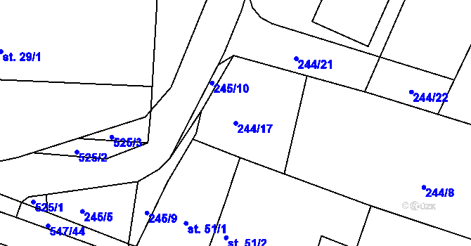 Parcela st. 244/17 v KÚ Tálín, Katastrální mapa