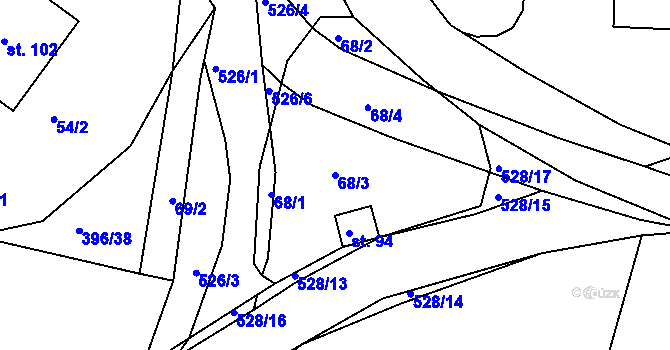 Parcela st. 68/3 v KÚ Tálín, Katastrální mapa