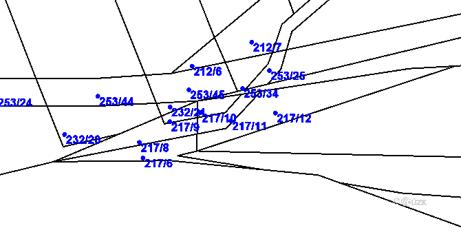 Parcela st. 217/11 v KÚ Tálín, Katastrální mapa