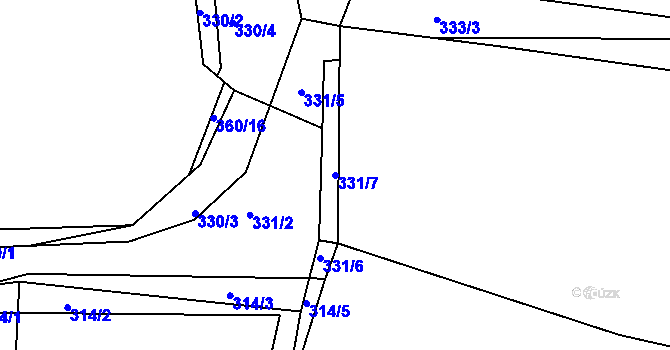 Parcela st. 331/7 v KÚ Tálín, Katastrální mapa