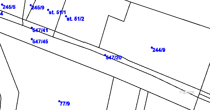 Parcela st. 547/20 v KÚ Tálín, Katastrální mapa