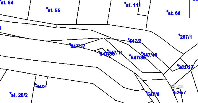 Parcela st. 547/38 v KÚ Tálín, Katastrální mapa