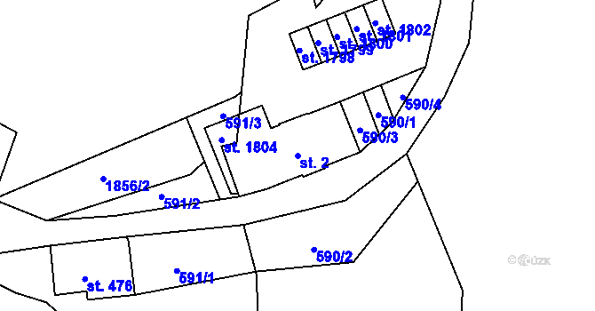 Parcela st. 2 v KÚ Tanvald, Katastrální mapa
