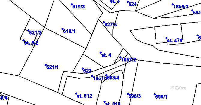 Parcela st. 4 v KÚ Tanvald, Katastrální mapa