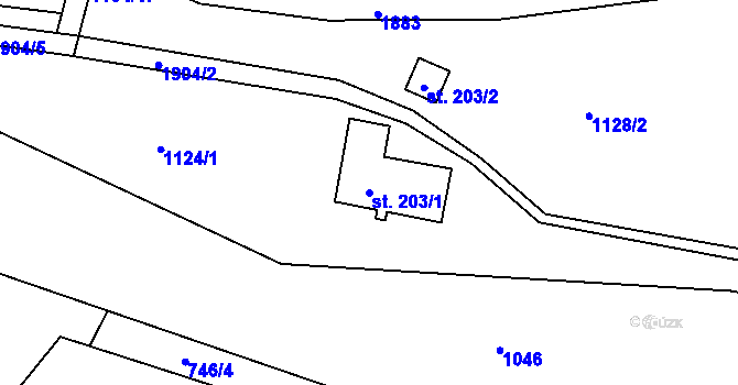 Parcela st. 203/1 v KÚ Tanvald, Katastrální mapa