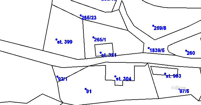 Parcela st. 321 v KÚ Tanvald, Katastrální mapa