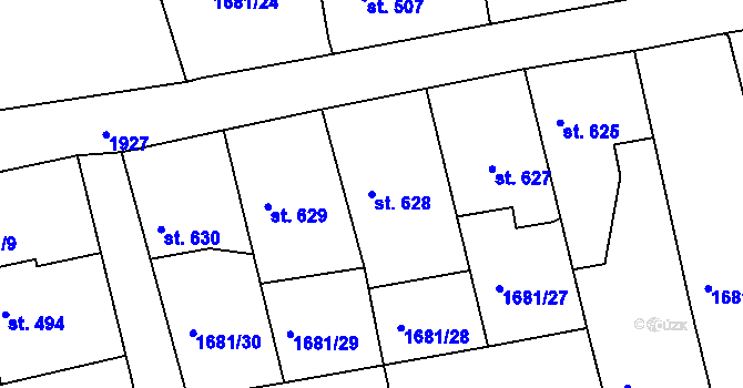 Parcela st. 628 v KÚ Tanvald, Katastrální mapa