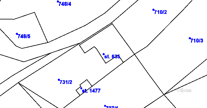 Parcela st. 635 v KÚ Tanvald, Katastrální mapa