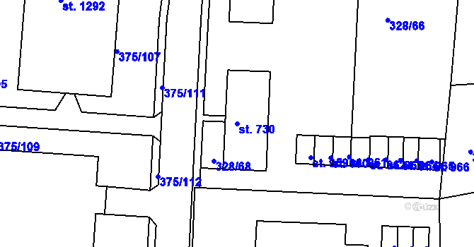 Parcela st. 730 v KÚ Tanvald, Katastrální mapa