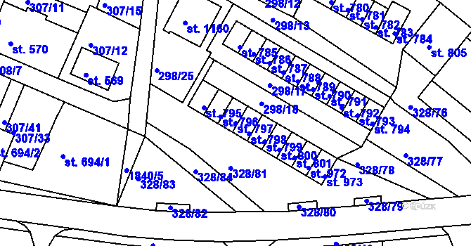 Parcela st. 797 v KÚ Tanvald, Katastrální mapa
