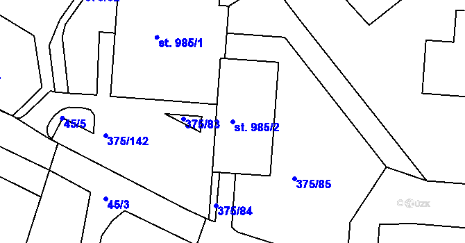 Parcela st. 985/2 v KÚ Tanvald, Katastrální mapa