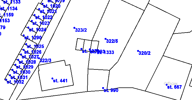 Parcela st. 1333 v KÚ Tanvald, Katastrální mapa