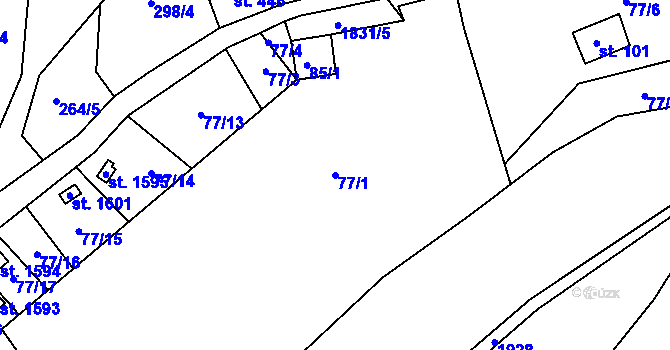 Parcela st. 77/1 v KÚ Tanvald, Katastrální mapa