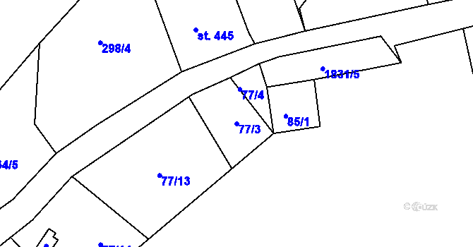 Parcela st. 77/3 v KÚ Tanvald, Katastrální mapa