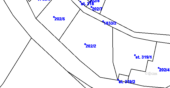 Parcela st. 202/2 v KÚ Tanvald, Katastrální mapa