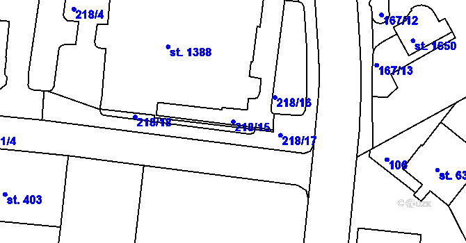 Parcela st. 218/15 v KÚ Tanvald, Katastrální mapa