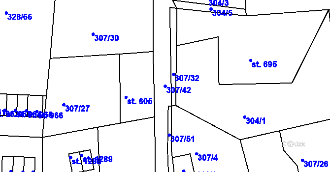 Parcela st. 307/42 v KÚ Tanvald, Katastrální mapa