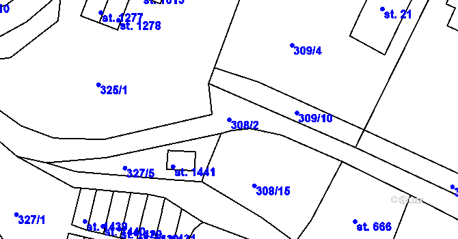 Parcela st. 308/2 v KÚ Tanvald, Katastrální mapa