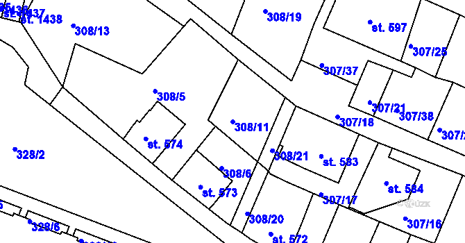 Parcela st. 308/11 v KÚ Tanvald, Katastrální mapa