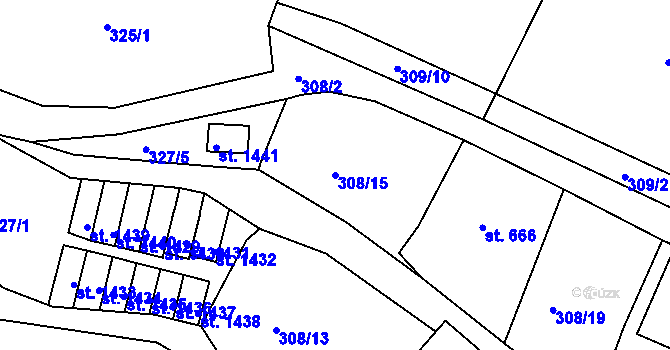 Parcela st. 308/15 v KÚ Tanvald, Katastrální mapa