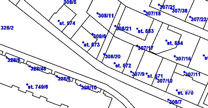 Parcela st. 308/20 v KÚ Tanvald, Katastrální mapa