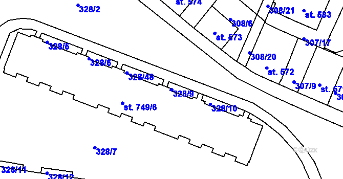 Parcela st. 328/9 v KÚ Tanvald, Katastrální mapa