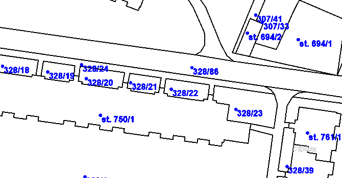 Parcela st. 328/22 v KÚ Tanvald, Katastrální mapa