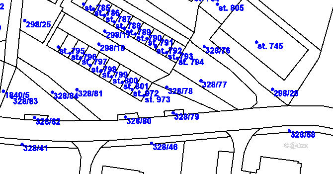 Parcela st. 328/78 v KÚ Tanvald, Katastrální mapa
