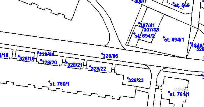 Parcela st. 328/86 v KÚ Tanvald, Katastrální mapa