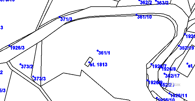 Parcela st. 361/1 v KÚ Tanvald, Katastrální mapa