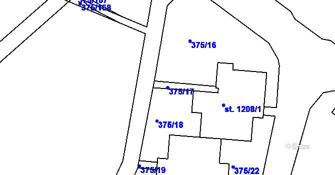 Parcela st. 375/17 v KÚ Tanvald, Katastrální mapa