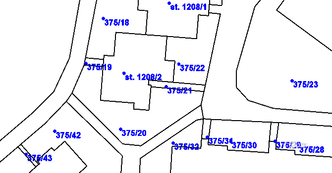 Parcela st. 375/21 v KÚ Tanvald, Katastrální mapa