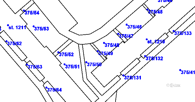 Parcela st. 375/49 v KÚ Tanvald, Katastrální mapa