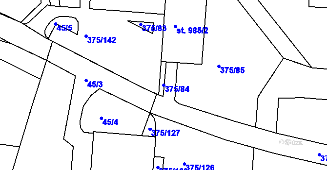 Parcela st. 375/84 v KÚ Tanvald, Katastrální mapa