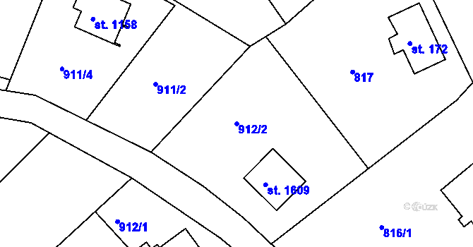 Parcela st. 912/2 v KÚ Tanvald, Katastrální mapa