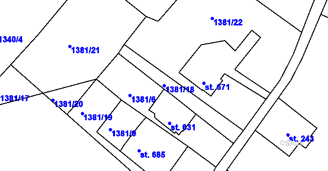 Parcela st. 1381/18 v KÚ Tanvald, Katastrální mapa