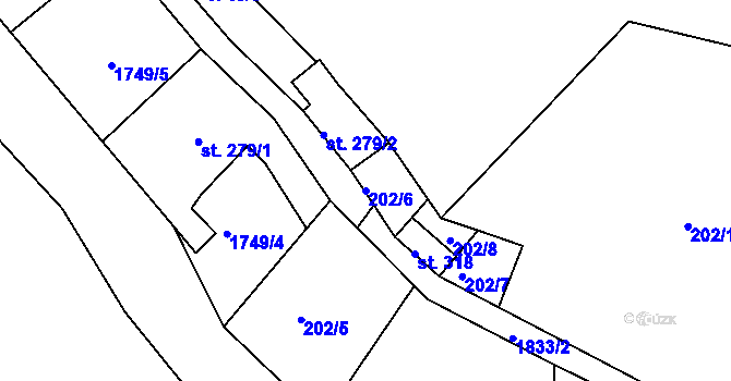 Parcela st. 202/6 v KÚ Tanvald, Katastrální mapa
