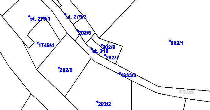 Parcela st. 202/7 v KÚ Tanvald, Katastrální mapa