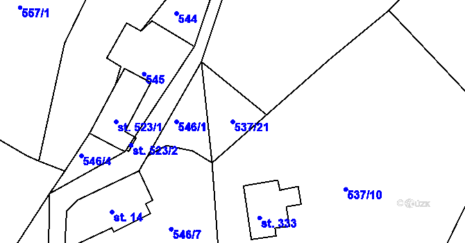 Parcela st. 537/21 v KÚ Tanvald, Katastrální mapa