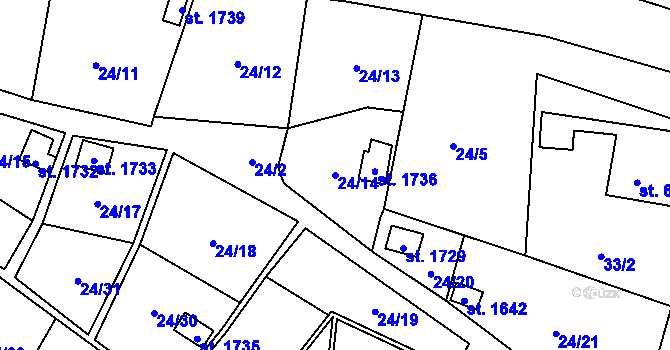 Parcela st. 24/14 v KÚ Tanvald, Katastrální mapa